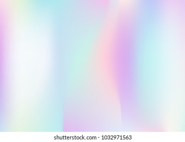 Holographic abstract background. Trendy holographic backdrop with gradient mesh. 90s, 80s retro style. Pearlescent graphic template for banner, flyer, cover design, mobile interface, web app.