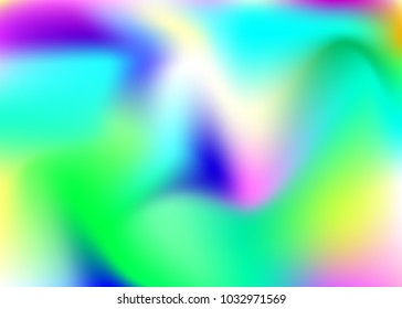 Holographic abstract background. Trendy holographic backdrop with gradient mesh. 90s, 80s retro style. Pearlescent graphic template for banner, flyer, cover design, mobile interface, web app.