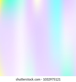 Holographic abstract background. Trendy holographic backdrop with gradient mesh. 90s, 80s retro style. Pearlescent graphic template for banner, flyer, cover design, mobile interface, web app.