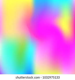 Holographic abstract background. Trendy holographic backdrop with gradient mesh. 90s, 80s retro style. Pearlescent graphic template for banner, flyer, cover design, mobile interface, web app.