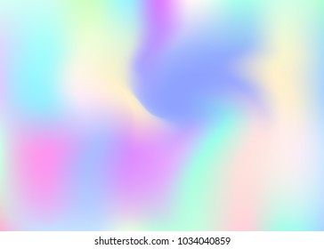 Holographic abstract background. Trendy holographic backdrop with gradient mesh. 90s, 80s retro style. Pearlescent graphic template for banner, flyer, cover design, mobile interface, web app.