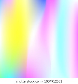 Holographic abstract background. Trendy holographic backdrop with gradient mesh. 90s, 80s retro style. Pearlescent graphic template for banner, flyer, cover design, mobile interface, web app.