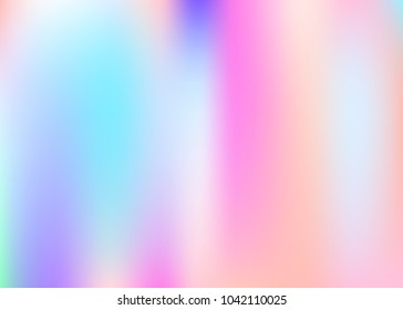 Holographic abstract background. Trendy holographic backdrop with gradient mesh. 90s, 80s retro style. Pearlescent graphic template for brochure, banner, wallpaper, mobile screen.