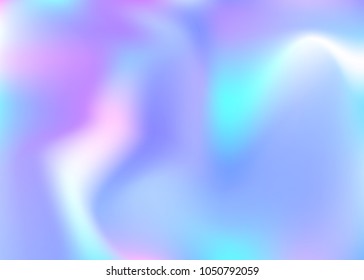 Holographic abstract background. Trendy holographic backdrop with gradient mesh. 90s, 80s retro style. Iridescent graphic template for brochure, banner, wallpaper, mobile screen.