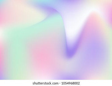 Holographic abstract background. Trendy holographic backdrop with gradient mesh. 90s, 80s retro style. Iridescent graphic template for brochure, flyer, poster design, wallpaper, mobile screen.