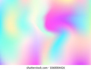 Holographic abstract background. Trendy holographic backdrop with gradient mesh. 90s, 80s retro style. Iridescent graphic template for book, annual, mobile interface, web app.