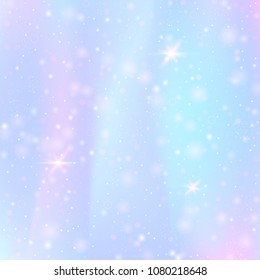 Holographic abstract background. Trendy holographic backdrop with gradient mesh. 90s, 80s retro style. Pearlescent graphic template for brochure, flyer, poster design, wallpaper, mobile screen.