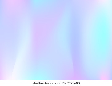 Holographic abstract background. Trendy holographic backdrop with gradient mesh. 90s, 80s retro style. Pearlescent graphic template for banner, flyer, cover design, mobile interface, web app.