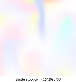 Holographic abstract background. Trendy holographic backdrop with gradient mesh. 90s, 80s retro style. Iridescent graphic template for brochure, flyer, poster design, wallpaper, mobile screen.