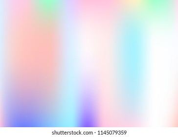 Holographic abstract background. Trendy holographic backdrop with gradient mesh. 90s, 80s retro style. Pearlescent graphic template for brochure, flyer, poster design, wallpaper, mobile screen.