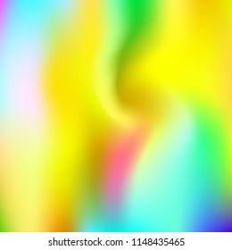Holographic abstract background. Trendy holographic backdrop with gradient mesh. 90s, 80s retro style. Pearlescent graphic template for brochure, flyer, poster design, wallpaper, mobile screen.