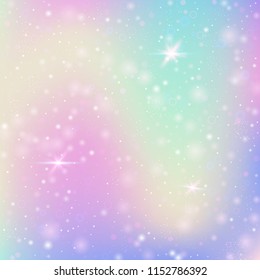Holographic abstract background. Trendy holographic backdrop with gradient mesh. 90s, 80s retro style. Pearlescent graphic template for banner, flyer, cover design, mobile interface, web app.
