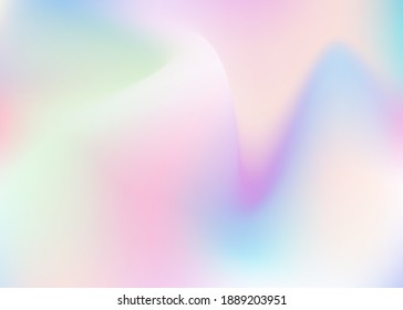 Holographic abstract background. Trendy holographic backdrop with gradient mesh. 90s, 80s retro style. Iridescent graphic template for brochure, banner, wallpaper, mobile screen.
