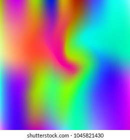 Holographic abstract background. Vibrant holographic backdrop with gradient mesh. 90s, 80s retro style. Pearlescent graphic template for banner, flyer, cover design, mobile interface, web app.