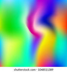 Holographic abstract background. Vibrant holographic backdrop with gradient mesh. 90s, 80s retro style. Iridescent graphic template for brochure, flyer, poster design, wallpaper, mobile screen.