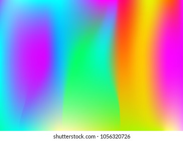 Holographic abstract background. Vibrant holographic backdrop with gradient mesh. 90s, 80s retro style. Iridescent graphic template for brochure, banner, wallpaper, mobile screen.