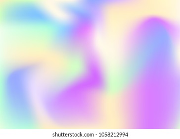 Holographic abstract background. Vibrant holographic backdrop with gradient mesh. 90s, 80s retro style. Iridescent graphic template for brochure, flyer, poster design, wallpaper, mobile screen.