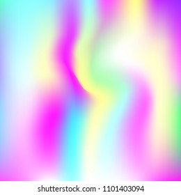 Holographic abstract background. Vibrant holographic backdrop with gradient mesh. 90s, 80s retro style. Pearlescent graphic template for banner, flyer, cover design, mobile interface, web app.