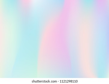 Holographic abstract background. Vibrant holographic backdrop with gradient mesh. 90s, 80s retro style. Iridescent graphic template for brochure, banner, wallpaper, mobile screen.