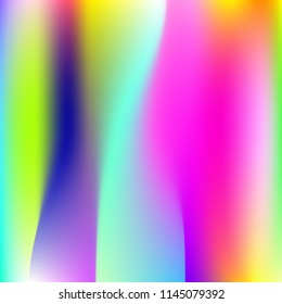 Holographic abstract background. Vibrant holographic backdrop with gradient mesh. 90s, 80s retro style. Iridescent graphic template for brochure, flyer, poster design, wallpaper, mobile screen.