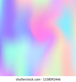 Holographic abstract background. Vibrant holographic backdrop with gradient mesh. 90s, 80s retro style. Pearlescent graphic template for banner, flyer, cover design, mobile interface, web app.