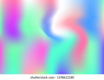Holographic abstract background. Vibrant holographic backdrop with gradient mesh. 90s, 80s retro style. Iridescent graphic template for book, annual, mobile interface, web app.