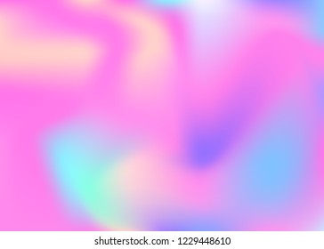 Holographic abstract background. Vibrant holographic backdrop with gradient mesh. 90s, 80s retro style. Iridescent graphic template for placard, presentation, banner, brochure.
