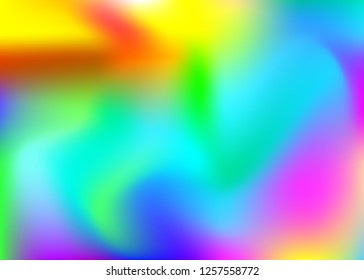 Holographic abstract background. Vibrant holographic backdrop with gradient mesh. 90s, 80s retro style. Iridescent graphic template for placard, presentation, banner, brochure.