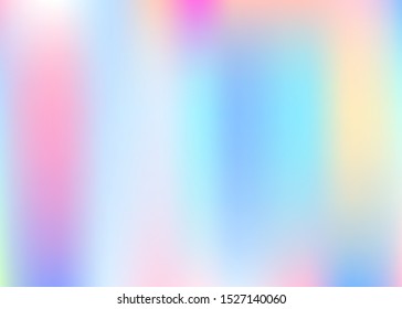 Holographic abstract background. Vibrant holographic backdrop with gradient mesh. 90s, 80s retro style. Pearlescent graphic template for placard, presentation, banner, brochure.