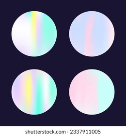 Holographic abstract backgrounds set. Gradient hologram. Retro holographic backdrop. Minimalistic 90s, 80s retro style graphic template for brochure, banner, wallpaper, mobile screen.