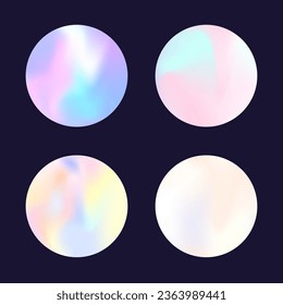 Holographic abstract backgrounds set. Gradient hologram. Pearlescent holographic backdrop. Minimalistic 90s, 80s retro style graphic template for flyer, poster, banner, mobile app.