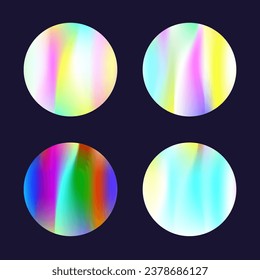 Holographic abstract backgrounds set. Gradient hologram. Retro holographic backdrop. Minimalistic 90s, 80s retro style graphic template for book, annual, mobile interface, web app.