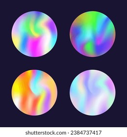 Conjunto de fondos holográficos abstractos. Holograma degradado. Fondo holográfico retro. Plantilla gráfica minimalista de 90, 80 estilo retro para libro, anual, interfaz móvil, aplicación web.