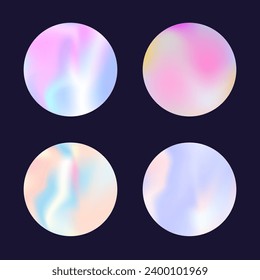 Holographic abstract backgrounds set. Gradient hologram. Multicolor holographic backdrop. Minimalistic 90s, 80s retro style graphic template for brochure, banner, wallpaper, mobile screen.