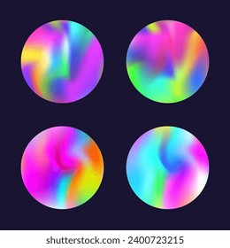 Holographic abstract backgrounds set. Gradient hologram. Fluorescent holographic backdrop. Minimalistic 90s, 80s retro style graphic template for book, annual, mobile interface, web app.