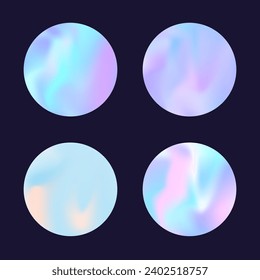Conjunto de fondos holográficos abstractos. Holograma degradado. Fondo holográfico arcoiris. Plantilla gráfica minimalista de 90, 80 estilo retro para libro, anual, interfaz móvil, aplicación web.