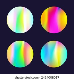 Conjunto de fondos holográficos abstractos. Holograma degradado. Fondo holográfico plástico. Plantilla gráfica minimalista de 90, 80 estilo retro para libro, anual, interfaz móvil, aplicación web.
