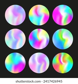 Holographic abstract backgrounds set. Gradient hologram. Retro holographic backdrop. Minimalistic 90s, 80s retro style graphic template for flyer, poster, banner, mobile app.