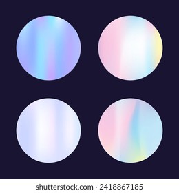 Holographic abstract backgrounds set. Gradient hologram. Rainbow holographic backdrop. Minimalistic 90s, 80s retro style graphic template for flyer, poster, banner, mobile app.