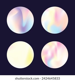 Holographic abstract backgrounds set. Gradient hologram. Hipster holographic backdrop. Minimalistic 90s, 80s retro style graphic template for brochure, banner, wallpaper, mobile screen.