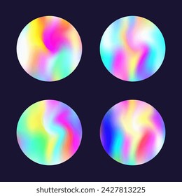 Holographic abstract backgrounds set. Gradient hologram. Pearlescent holographic backdrop. Minimalistic 90s, 80s retro style graphic template for flyer, poster, banner, mobile app.