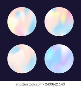 Holographic abstract backgrounds set. Gradient hologram. Bright holographic backdrop. Minimalistic 90s, 80s retro style graphic template for brochure, banner, wallpaper, mobile screen.