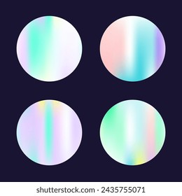 Holographic abstract backgrounds set. Gradient hologram. Vibrant holographic backdrop. Minimalistic 90s, 80s retro style graphic template for brochure, banner, wallpaper, mobile screen.