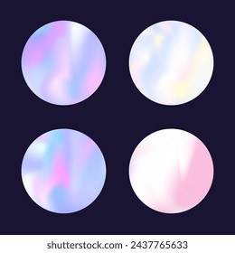 Holographic abstract backgrounds set. Gradient hologram. Futuristic holographic backdrop. Minimalistic 90s, 80s retro style graphic template for book, annual, mobile interface, web app.