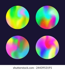 Holographic abstract backgrounds set. Gradient hologram. Bright holographic backdrop. Minimalistic 90s, 80s retro style graphic template for placard, presentation, banner, brochure.