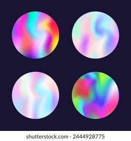 Conjunto de fondos abstractos holográficos. Holograma degradado. Fondo holográfico brillante. Minimalista 90s, 80s Plantilla gráfica de estilo retro para libro, anual, interfaz móvil, App de Web.