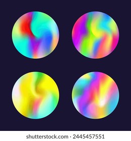 Holografische abstrakte Hintergründe gesetzt. Farbverlaufshologramm. Retro-holografischer Hintergrund. Minimalistische 90er, 80er Jahre Retro-Stil grafische Vorlage für Broschüre, Banner, Bildschirmhintergrund, mobile Bildschirm.