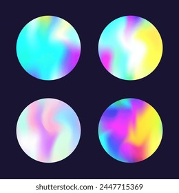 Holographic abstract backgrounds set. Gradient hologram. Colorful holographic backdrop. Minimalistic 90s, 80s retro style graphic template for placard, presentation, banner, brochure.