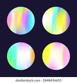 Holographic abstract backgrounds set. Gradient hologram. Plastic holographic backdrop. Minimalistic 90s, 80s retro style graphic template for placard, presentation, banner, brochure.