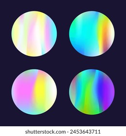 Holographic abstract backgrounds set. Gradient hologram. Retro holographic backdrop. Minimalistic 90s, 80s retro style graphic template for book, annual, mobile interface, web app.